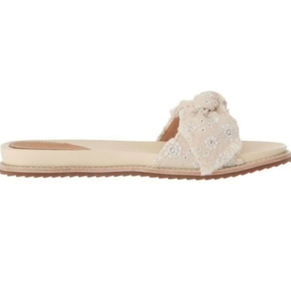 Bill Blass women’s sandals Cotton-Cream Denim Bow Slide | Size US 10 - Picture 3 of 8